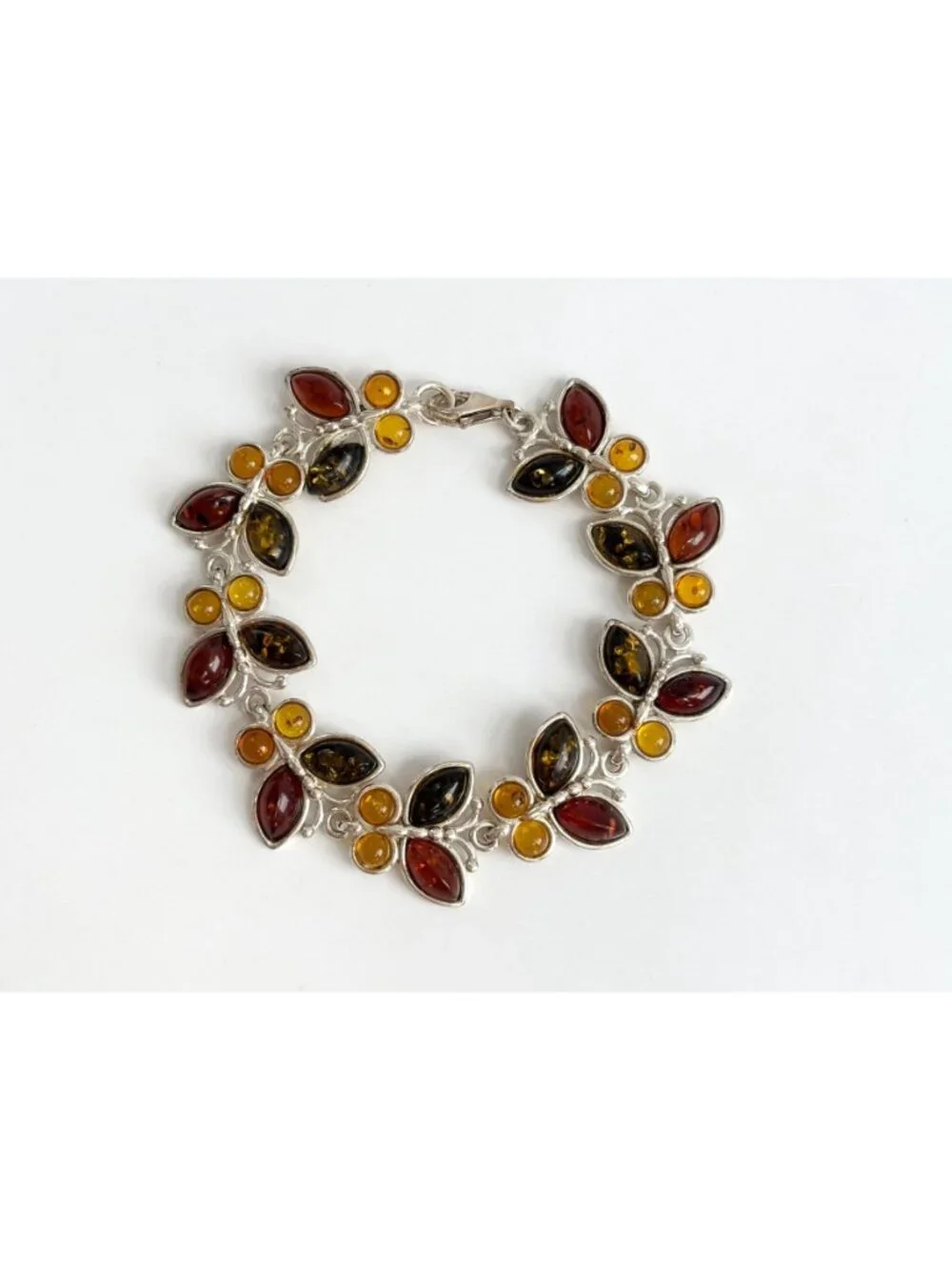 Baltic Amber Butterfly Figural Chainlink Sterling Silver 925 Vintage Bracelet